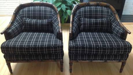 pair of plaid chairs
